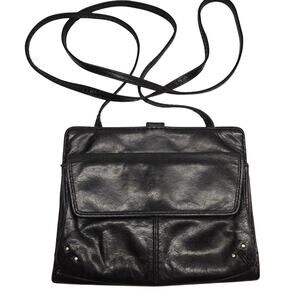 Vintage HOBO Y2K Black Leather Crossbody Organizer Minimalist Wallet-on-a Strap